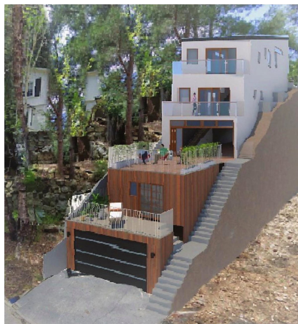 Terrace House hillside design, narrow lot with ADU